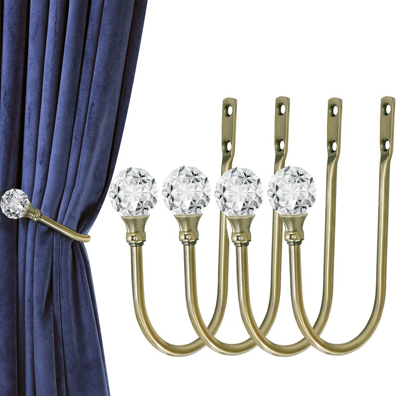HEMOUR Curtain Holdback, 4Pcs Wall Mounted Drapery Tiebacks with Clear Crystal Ball, Heavy Duty Metal Decorative Window Drapery Curtain Holder Curtain Hooks with Screws, Sliver - Image 1